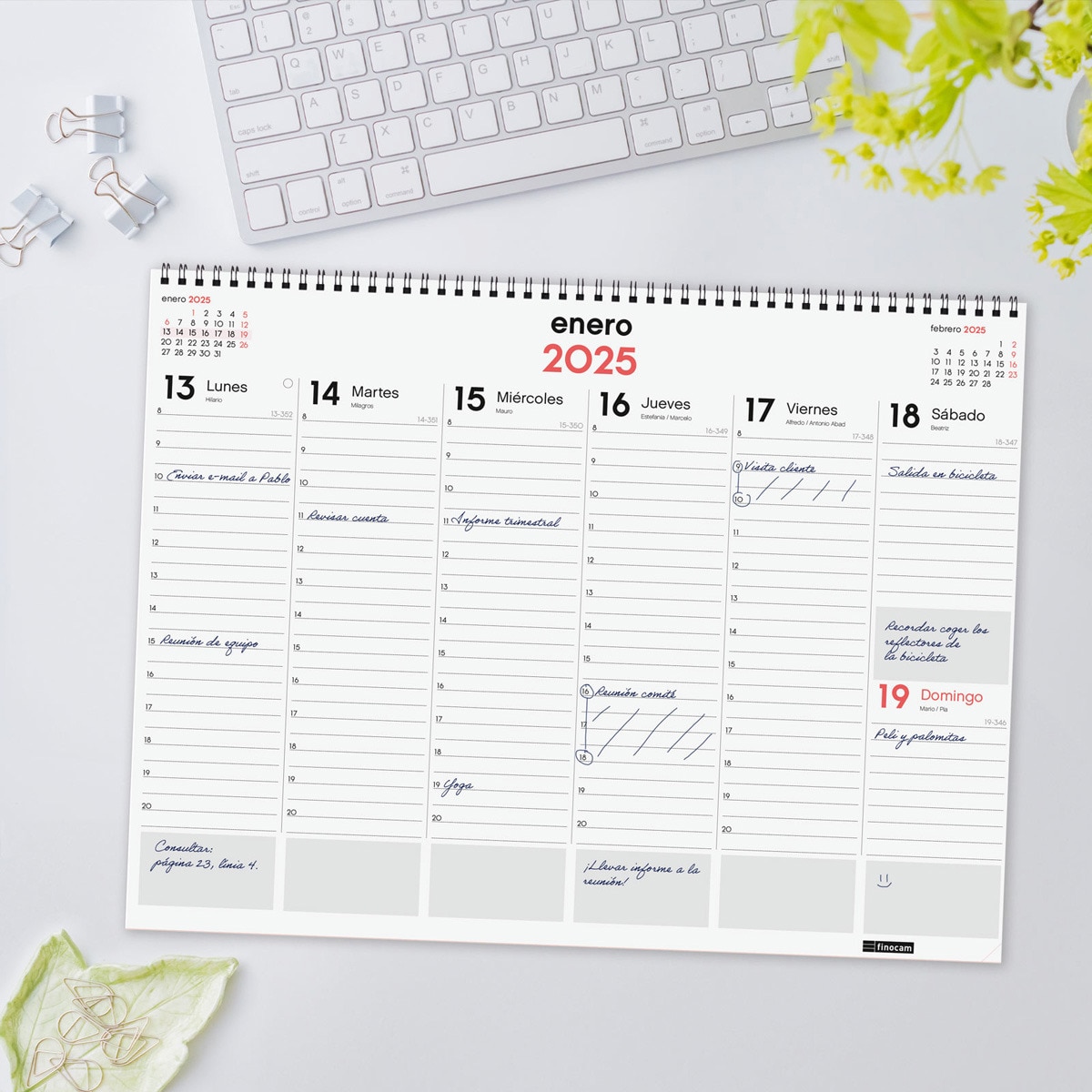 Calendario vade de sobremesa espiral ano 2025 Neutro 420x310 mm semana vista vertical Finocam Multicolor-2