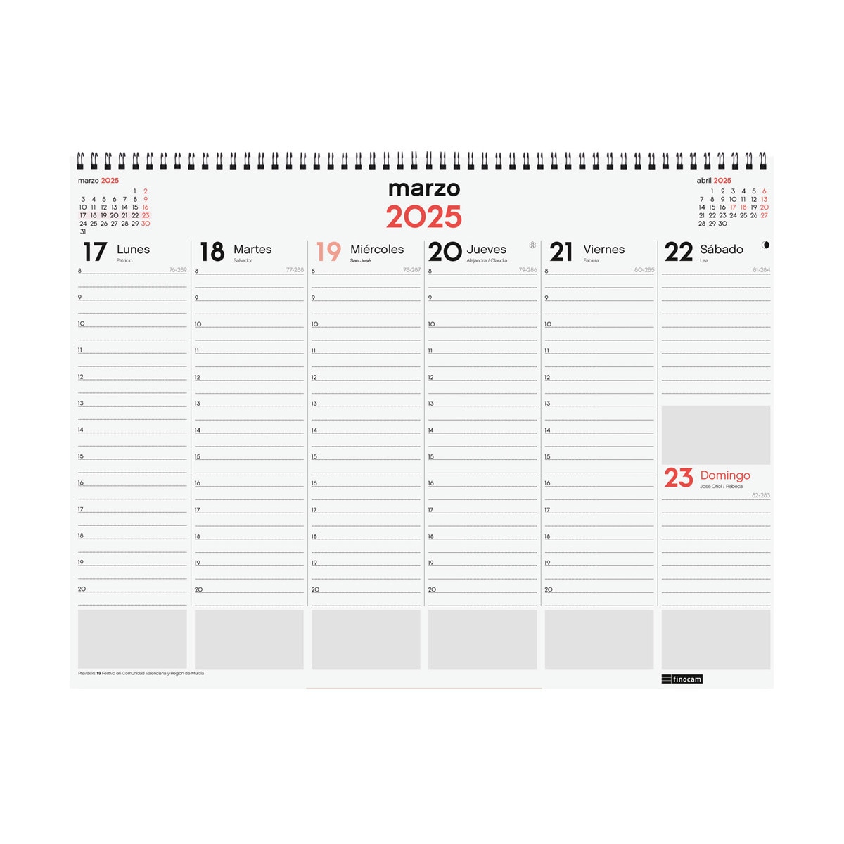 Calendario vade de sobremesa espiral ano 2025 Neutro 420x310 mm semana vista vertical Finocam Multicolor-3