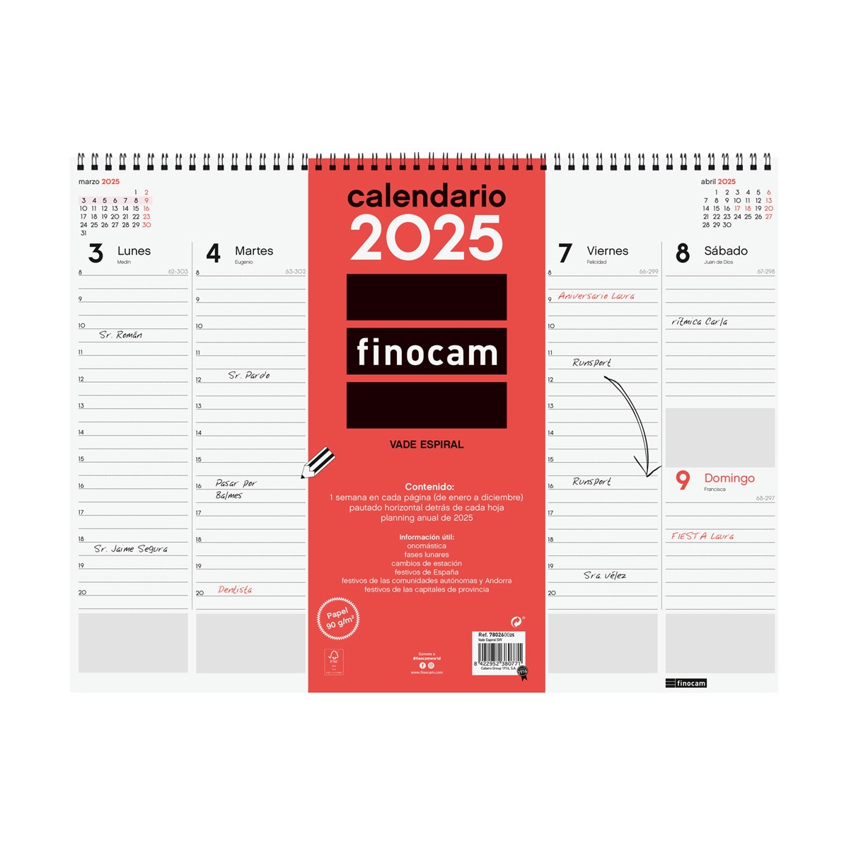 Calendario vade de sobremesa espiral ano 2025 Neutro 420x310 mm semana vista vertical Finocam Multicolor-1
