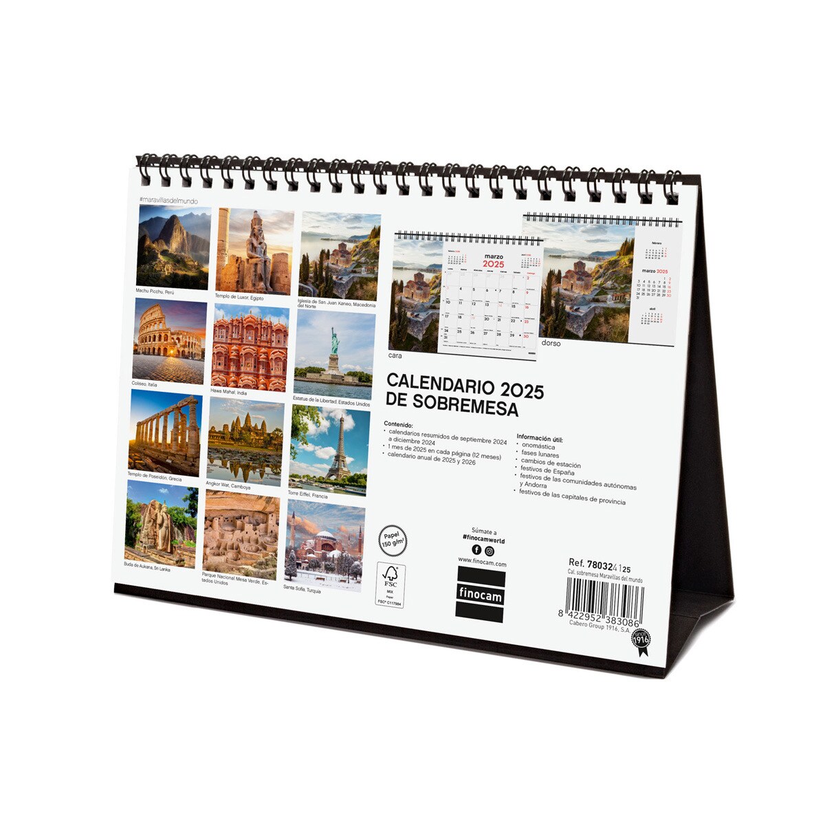 Calendario sobremesa año 2025 Imágenes S-210x150 mm Maravillas del mundo Finocam Multicolor-6