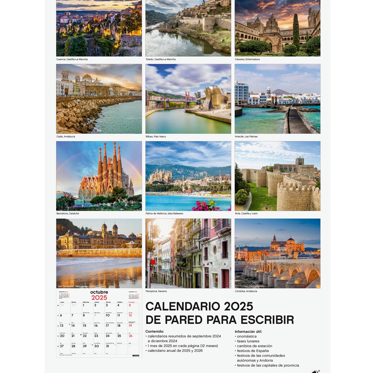 Calendario parede ano 2025 Imagens 250x400 mm Cidades Finocam Multicolor-4