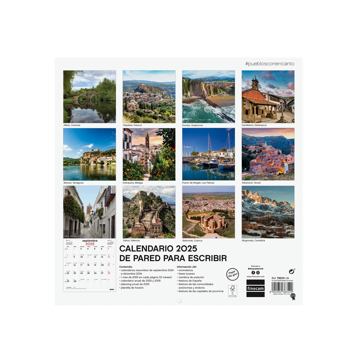 Calendario parede ano 2025 Imagens 300x300 mm Pueblos con encanto Finocam Multicolor-4