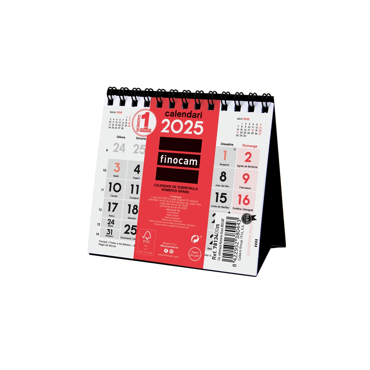 Calendario sobremesa ano 2025 Neutro números grandes XXS-110x100 mm Finocam Catalão Multicolor-1