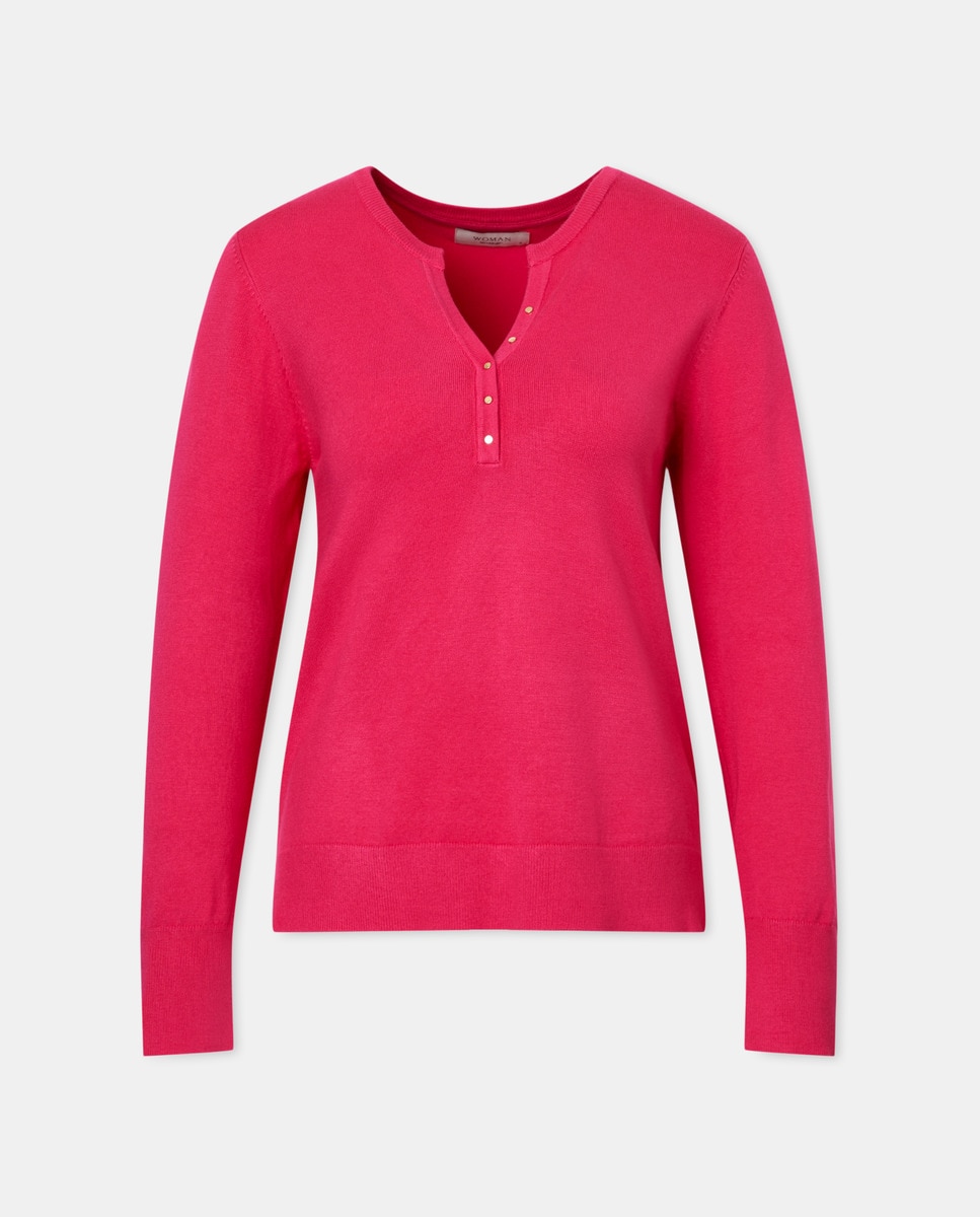 Camisola de Malha Fitted com Gola com Botões 240 Fúcsia-4