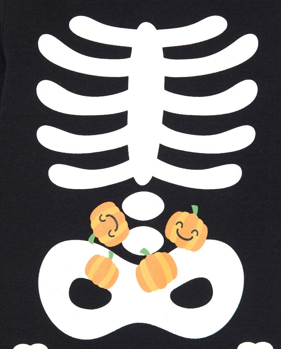 Babygrow Tipo Jardineiras de Bebé Ossos Glow in The Dark Halloween Preto-3