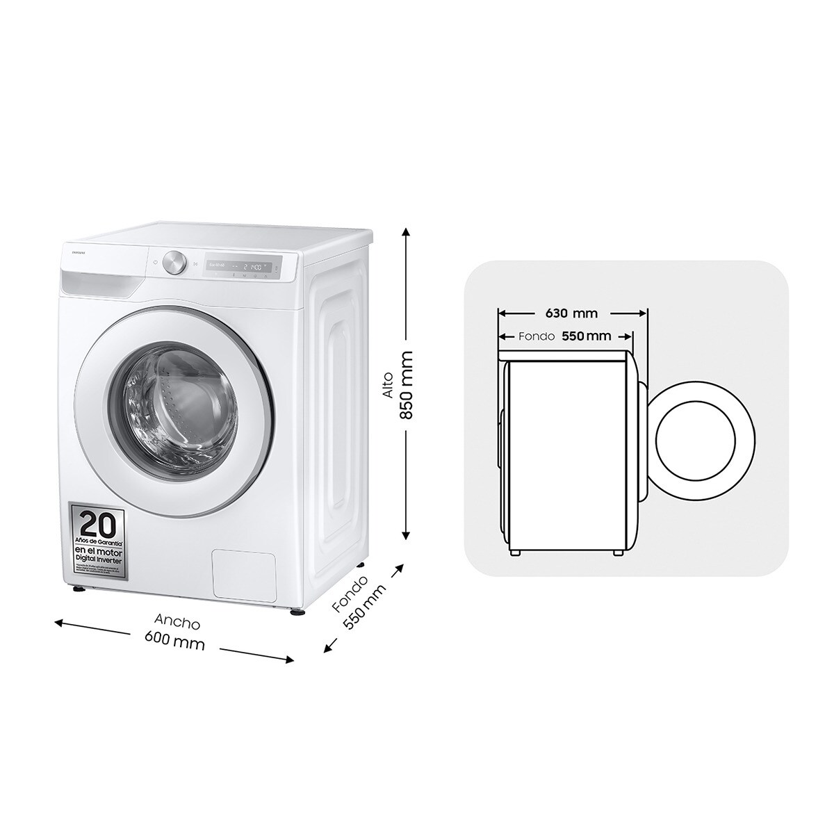 Lavadora Samsung 9kg con Autodosificación Clase A Blanca WW90DG6U85HHU3 Blanco-2
