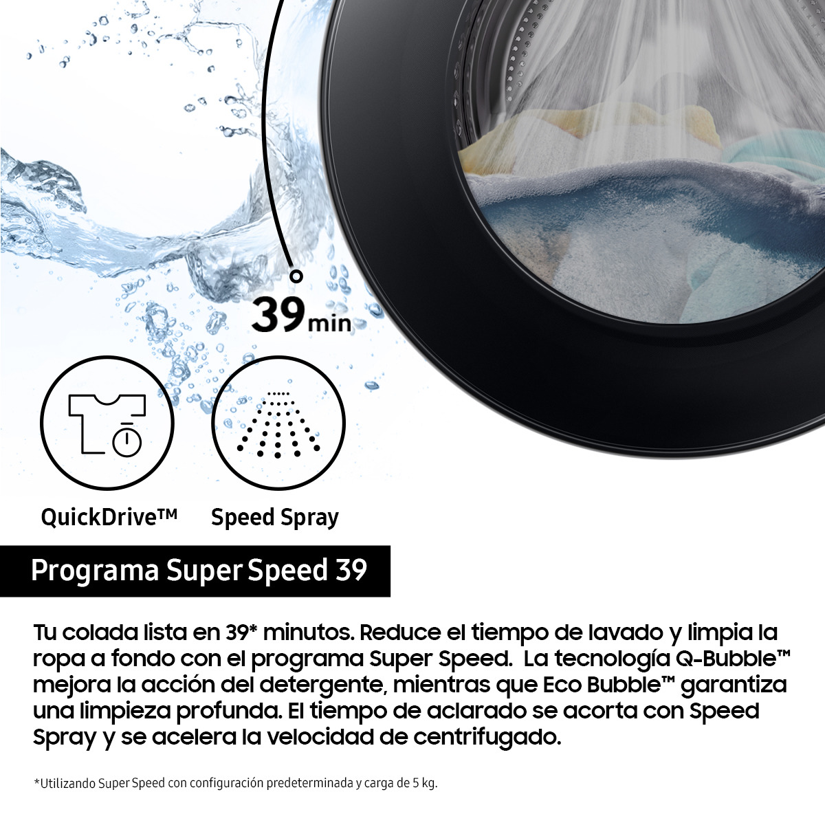 Lavadora Samsung 9kg con Autodosificación Clase A Negra WW90DG6U85LBU3 Negro-4