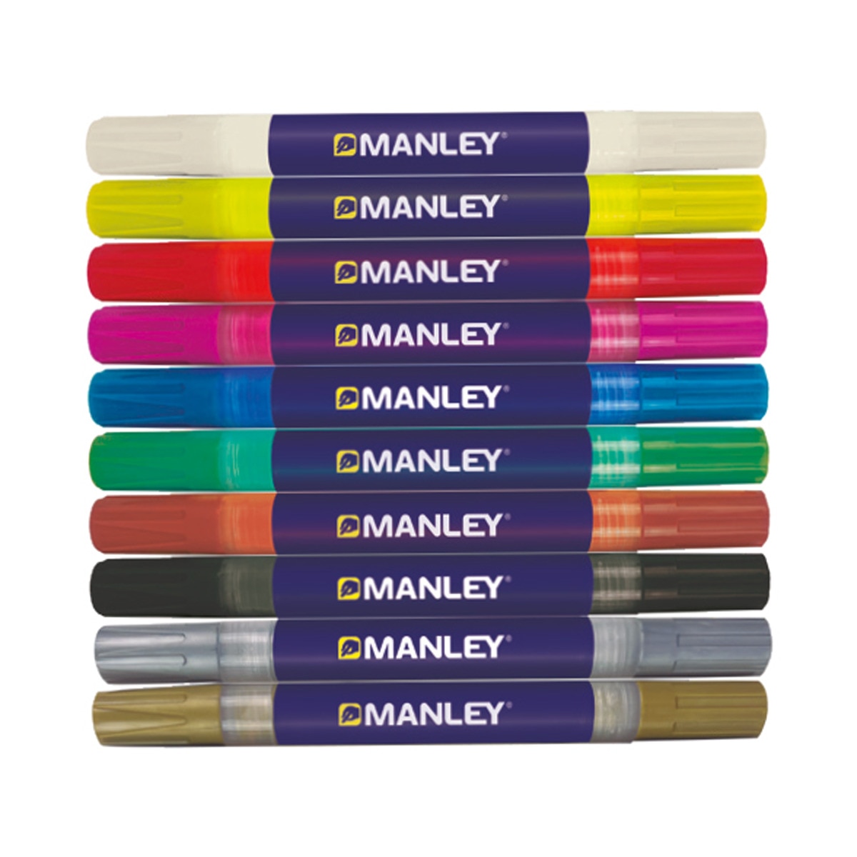 Caja de 10 rotuladores acrílicos doble punta Manley Multicolor-2