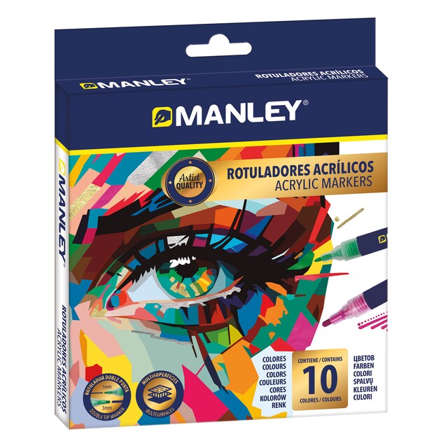 Imagen 0 de Caja de 10 rotuladores acrílicos doble punta Manley