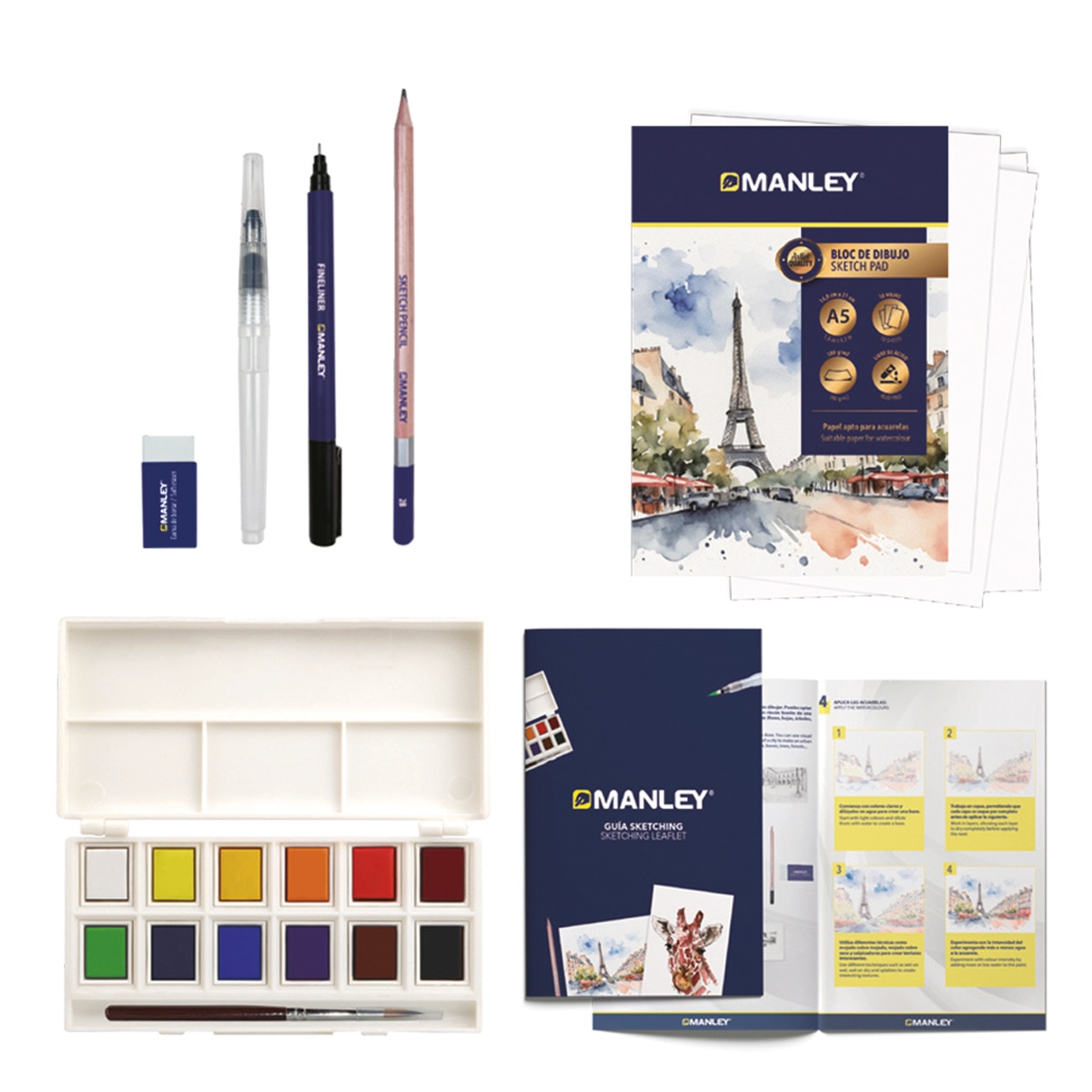 Set de 12 acuarelas para sketching Manley Multicolor-2