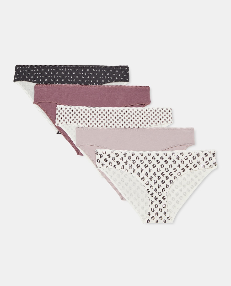 Pack 5 braga bikini algodón estampadas Lila-3