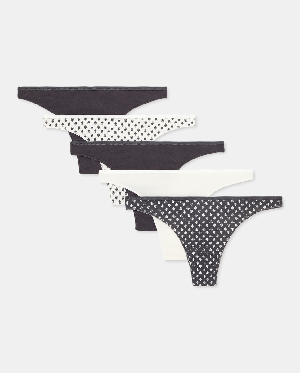 Pack 5 tangas algodón estampados Gris oscuro-3