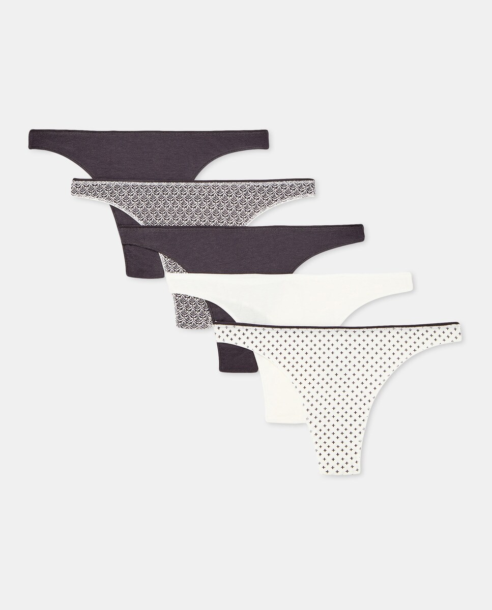 Pack 5 tangas algodón estampados Gris oscuro-3