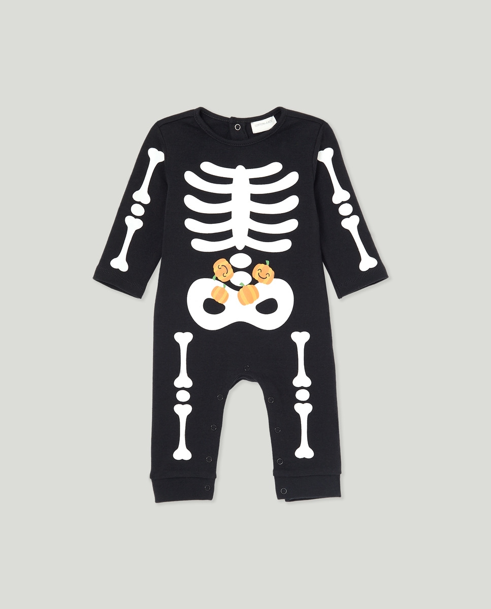 Babygrow Tipo Jardineiras de Bebé Ossos Glow in The Dark Halloween Preto-1