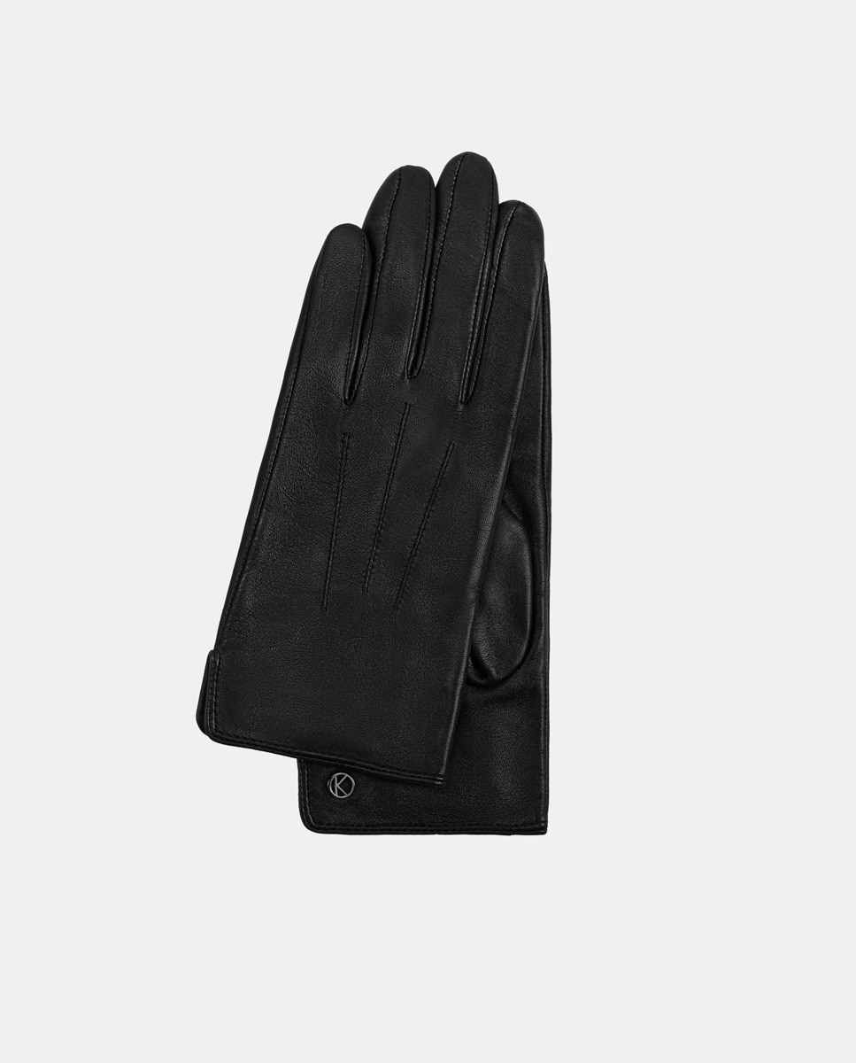 Luvas Clássicas Carla com Três Remendos e em Pele - Vermelho Preto-3