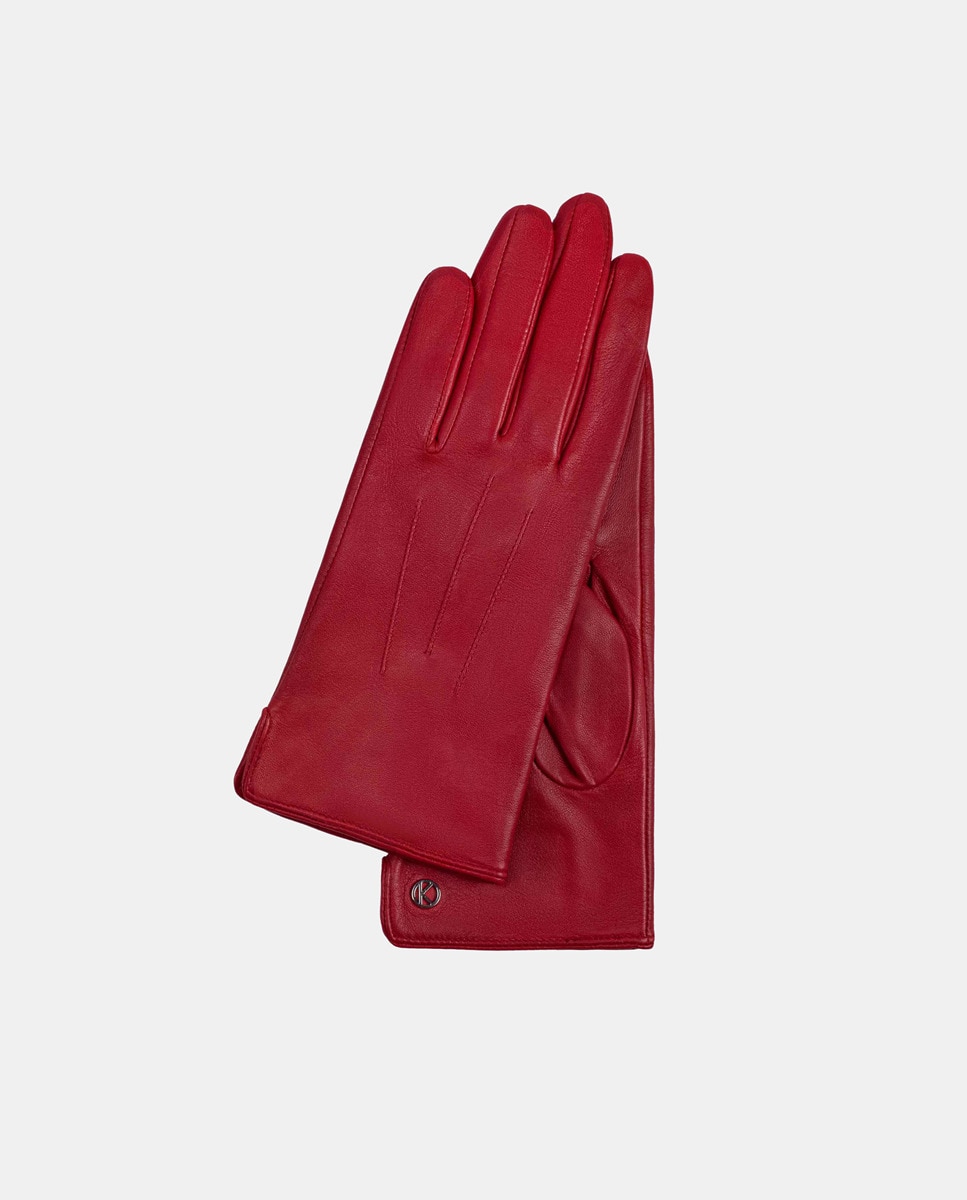 Luvas Clássicas Carla com Três Remendos e em Pele - Vermelho Vermelho-3