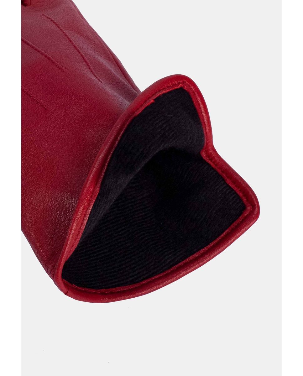 Luvas Clássicas Carla com Três Remendos e em Pele - Vermelho Vermelho-5