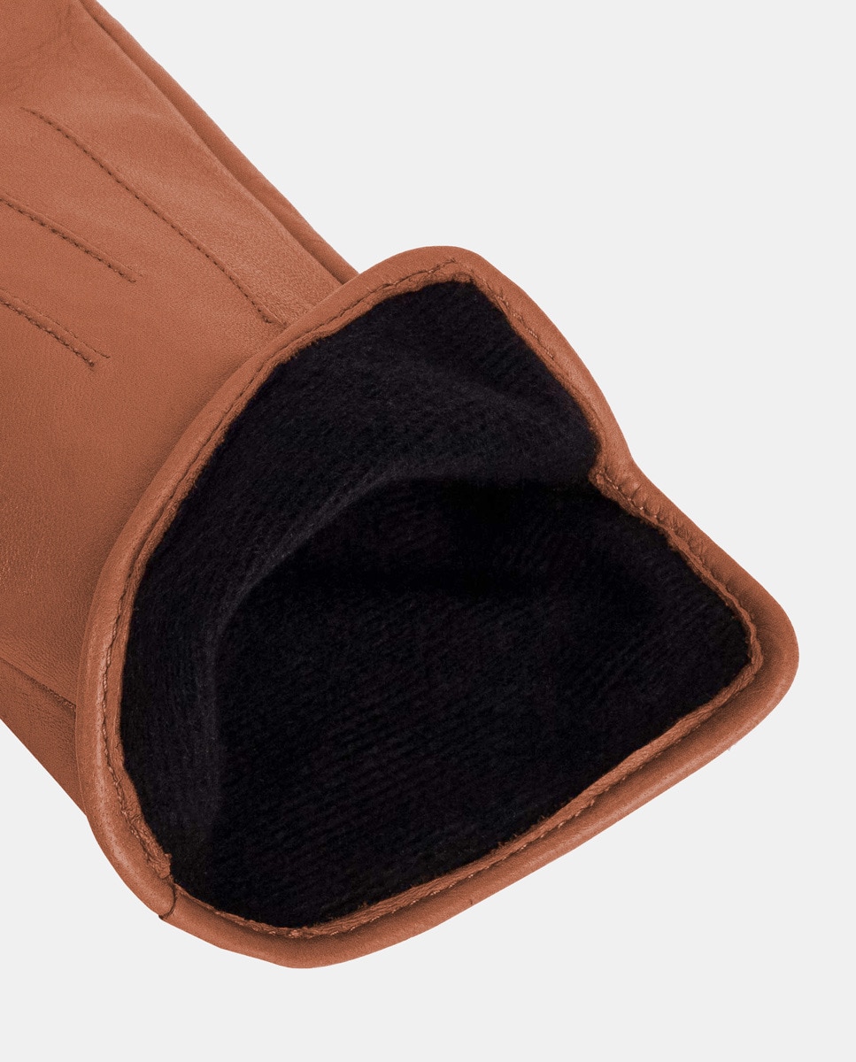 Luvas Clássicas Carla com Três Remendos e em Pele - Vermelho Castanho-claro-5