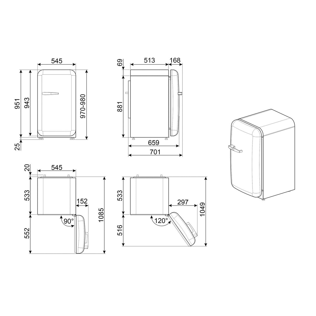 Frigorífico 1 puerta Smeg con apertura derecha, Estático - FAB10RBL6 Negro-4