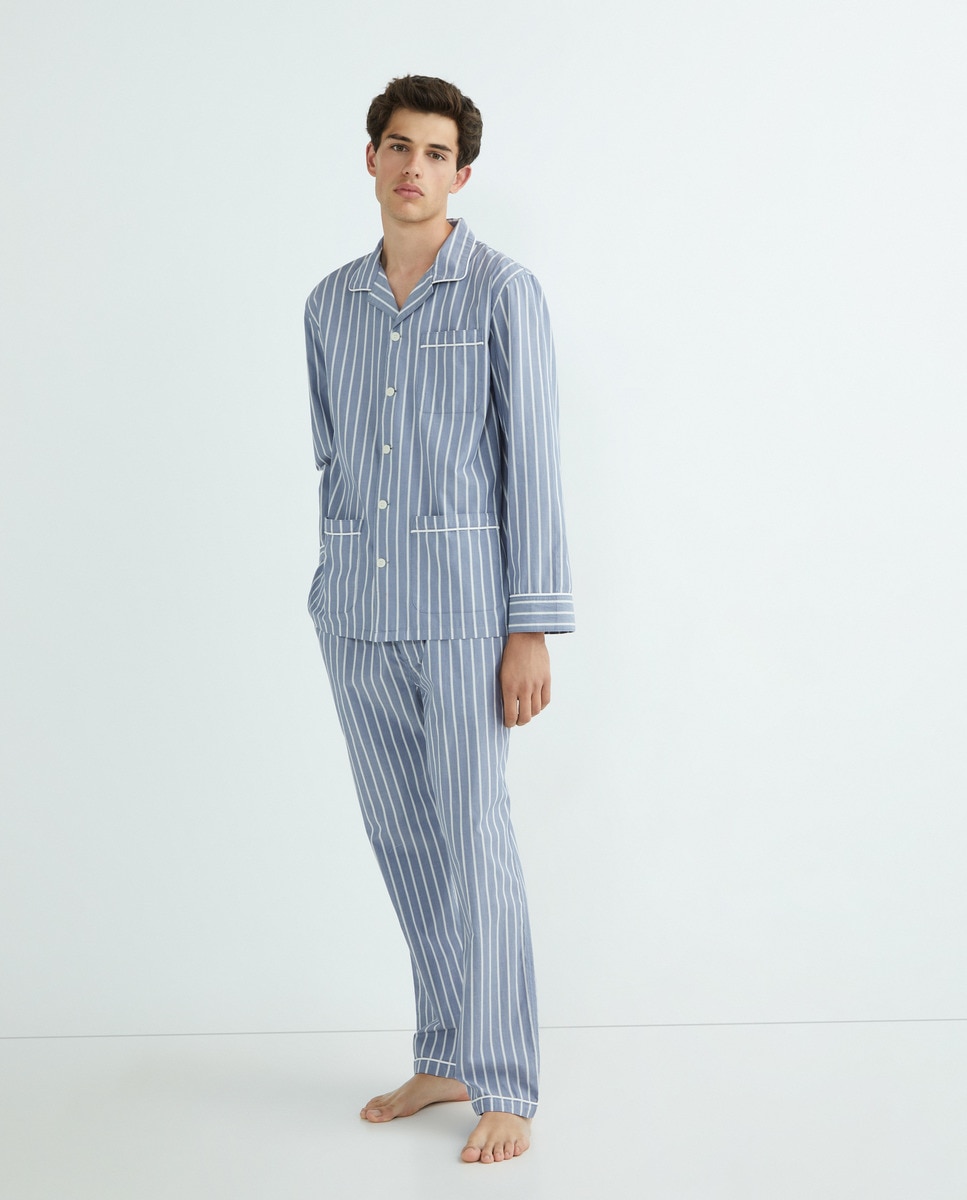 Pijama abierto algodón hombre Azul-1