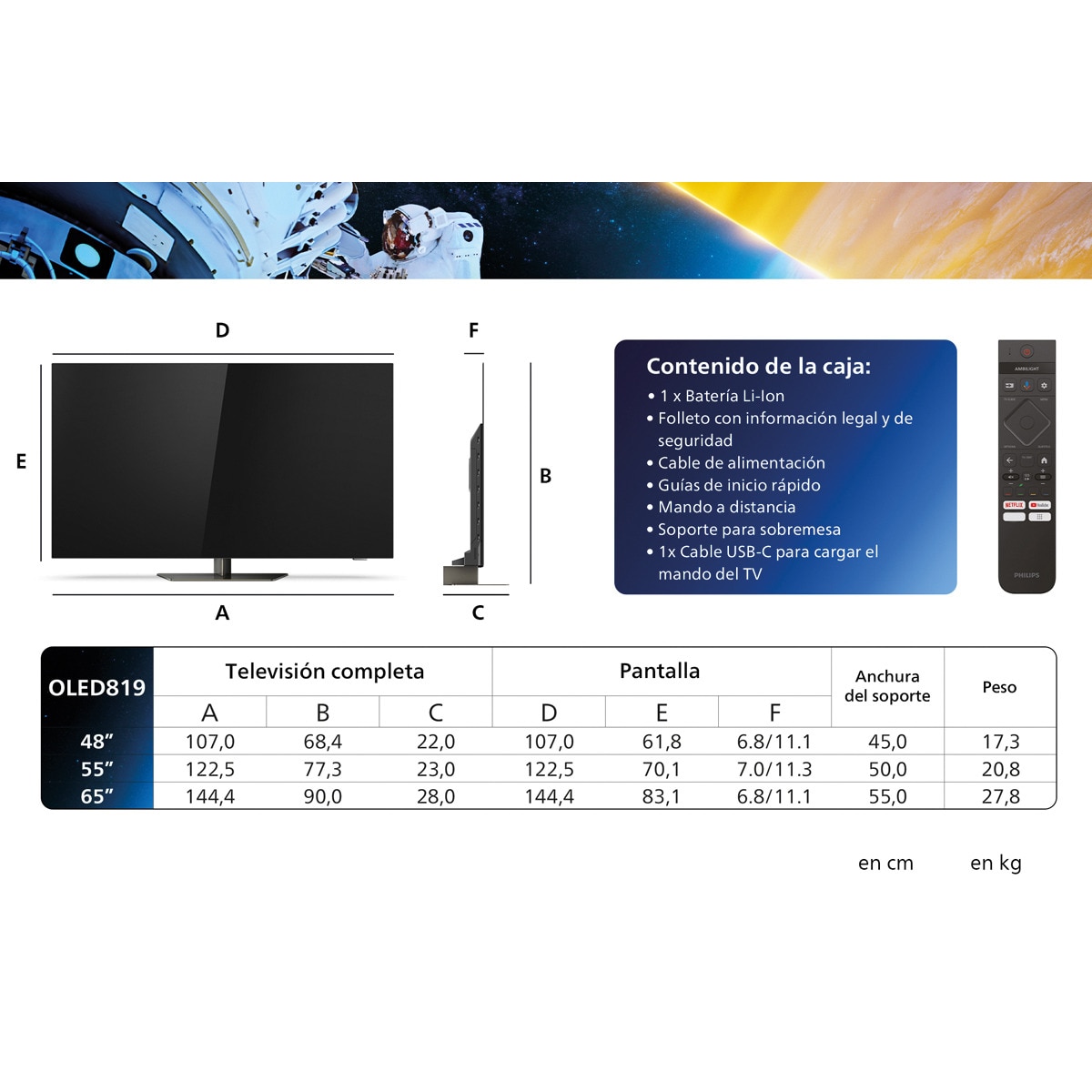 TV OLED 164cm (65") Philips Ambilight 65OLED819 UHD 4K, Dolby Vision y Dolby Atmos, Google TV, Smart TV Cromado-3