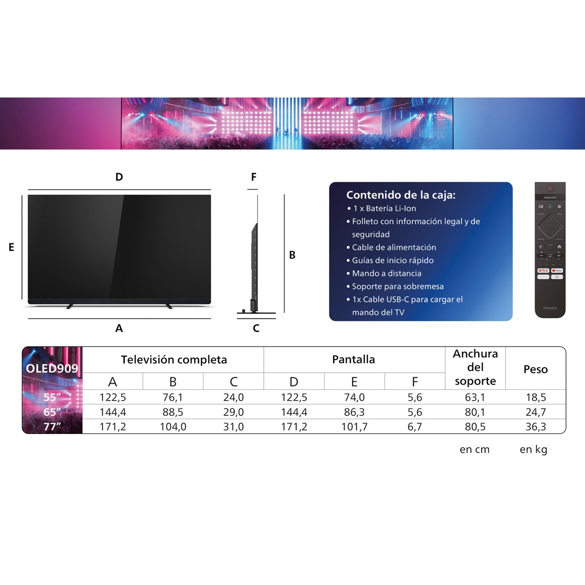 TV OLED 164cm (65") Philips Ambilight 65OLED909 UHD 4K, Dolby Vision y Dolby Atmos, Google TV, Smart TV Negro brillante-2