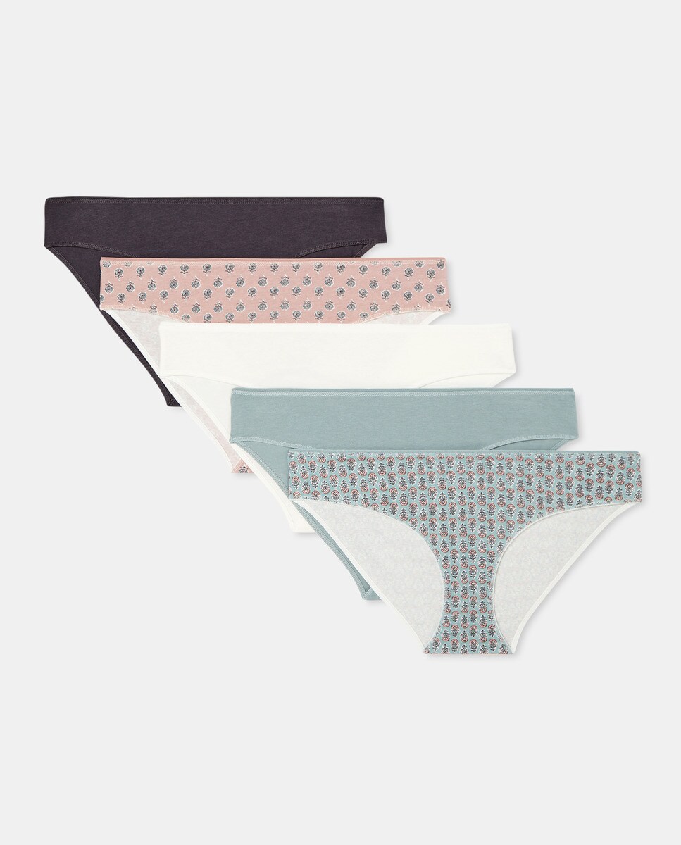 Pack 5 braga bikini algodón estampadas Verde Agua-3