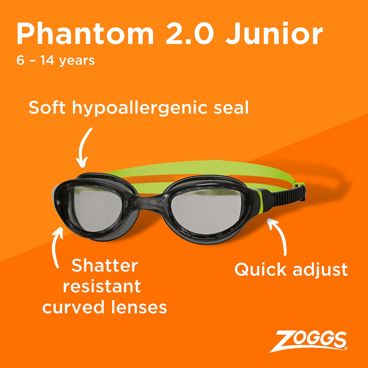 Óculos de Natação de Criança Phantom 2.0 Junior Preto/Lima verde-3