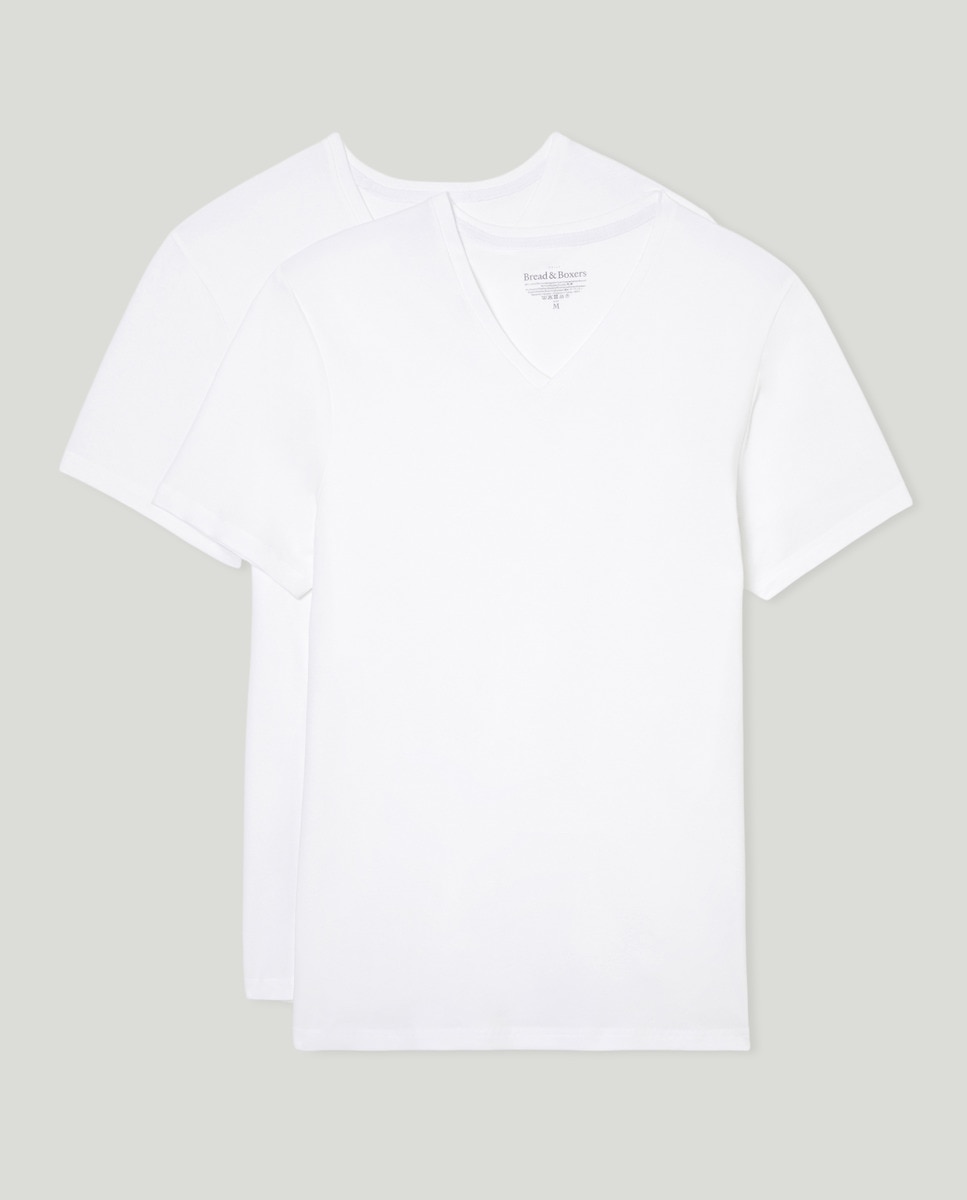 Pack de 2 T-shirts Elásticas com Decote em Bico - Branco Branco-4