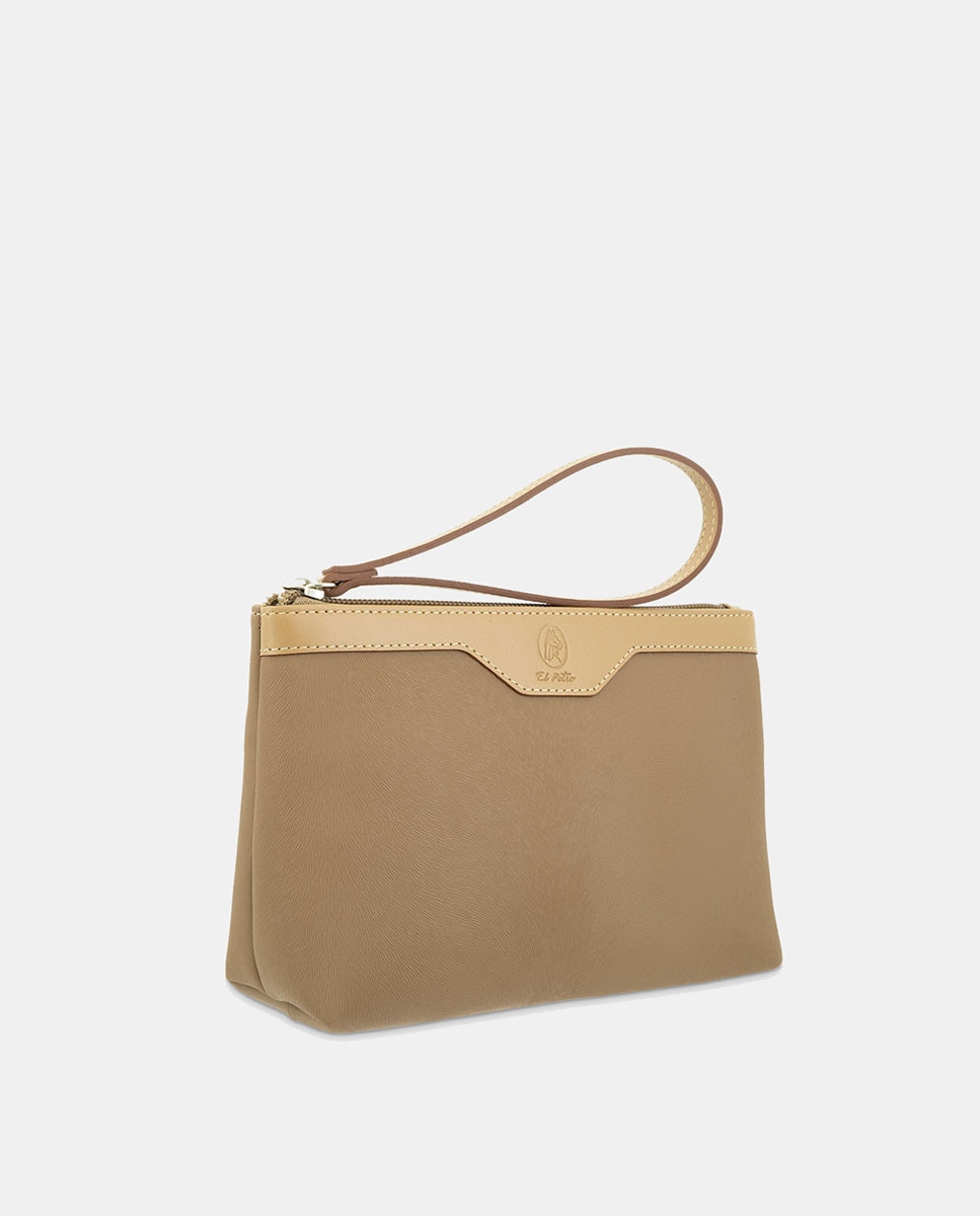 Porta-Moedas em Pele Bovina e Lona - Preto Camel-2