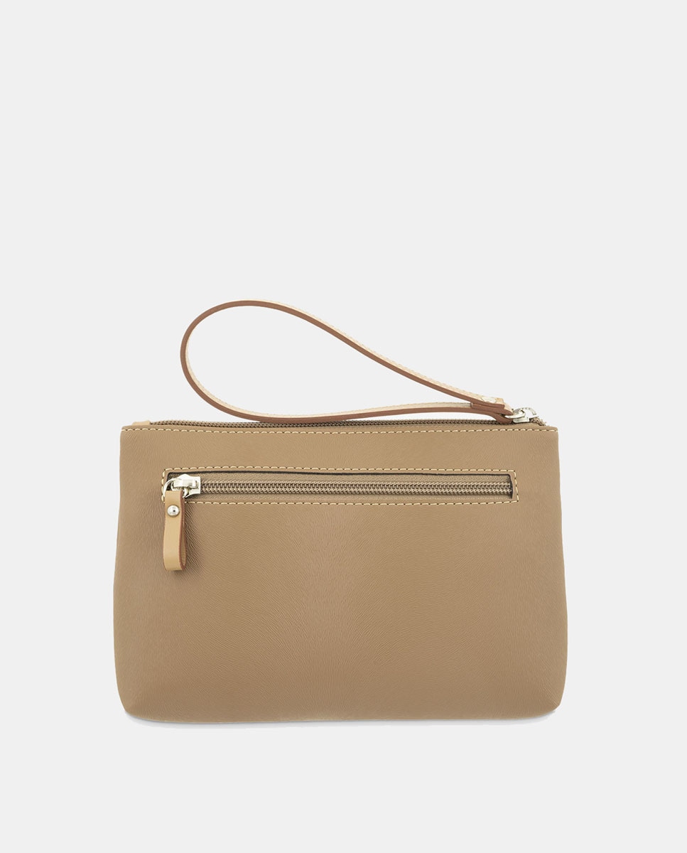 Porta-Moedas em Pele Bovina e Lona - Preto Camel-3