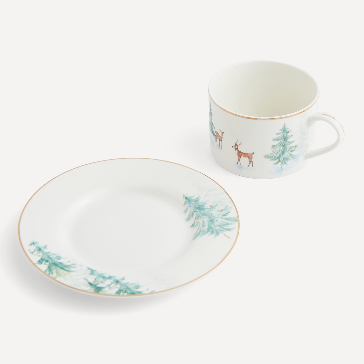 Chávena de Chá com Prato Polo Norte Natal Branco-2