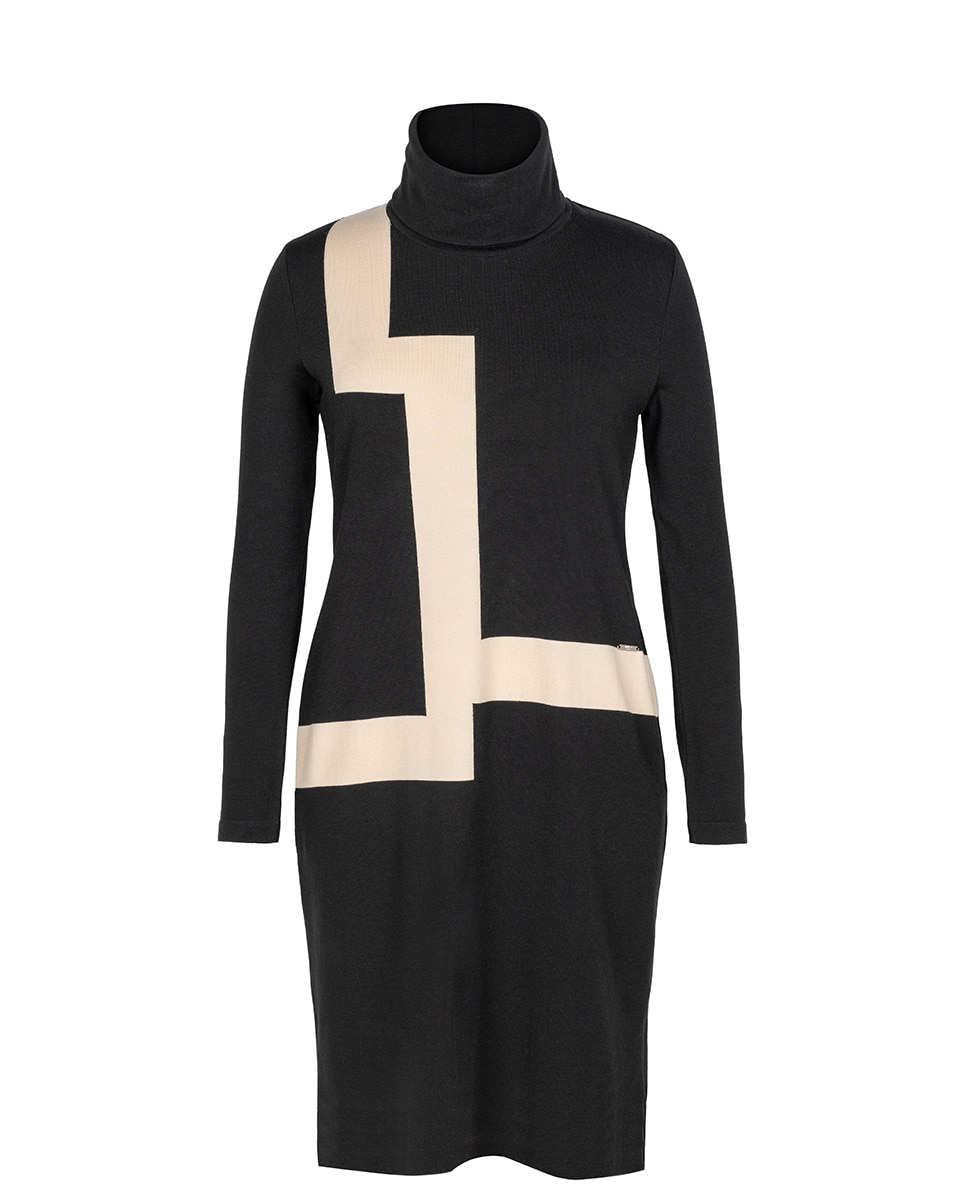 Vestido de Malha com Intársia Geométrica Preto-6