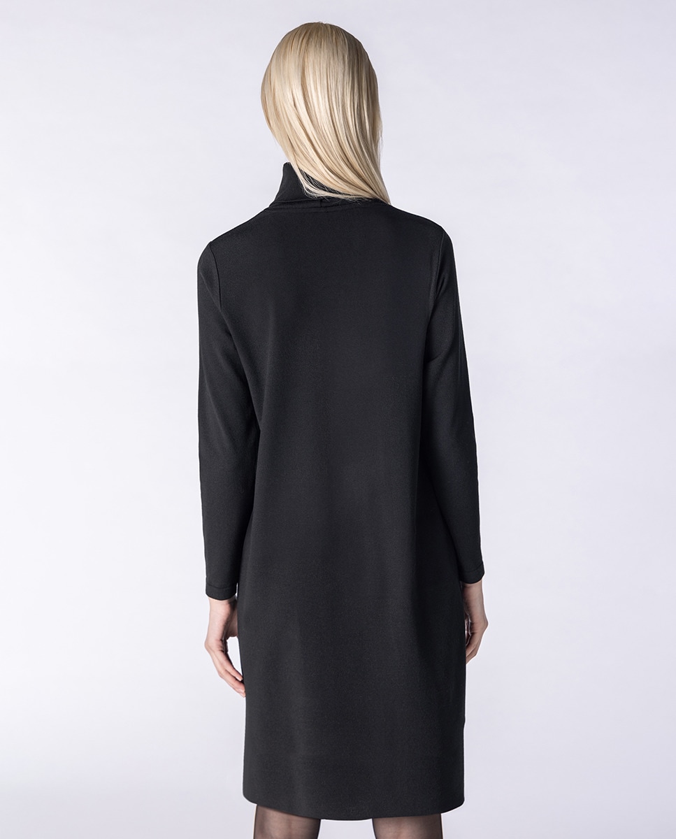 Vestido de Malha com Intársia Geométrica Preto-3