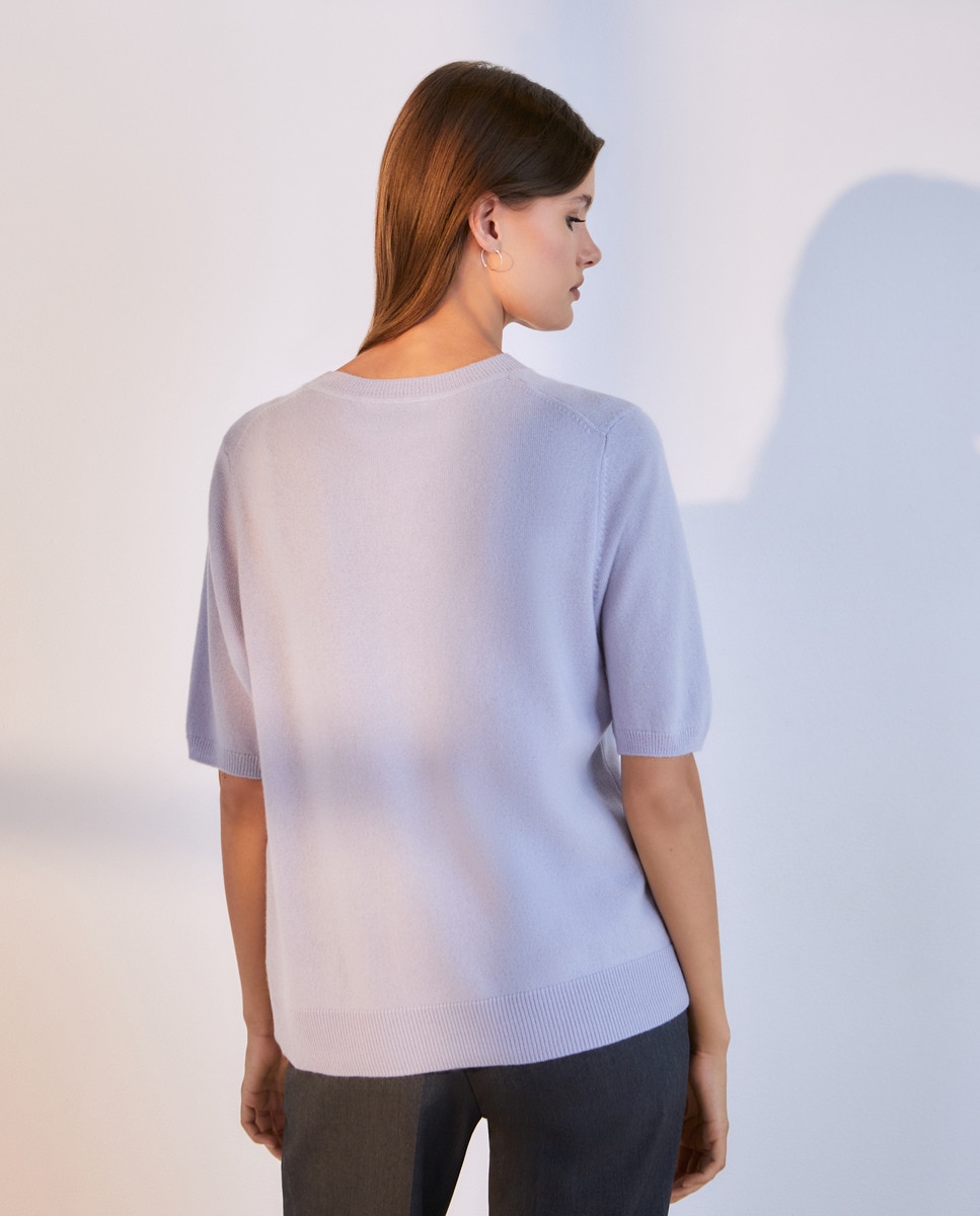 Camisola de Malha de Decote Redondo 100% Caxemira 410 Azul Claro-3