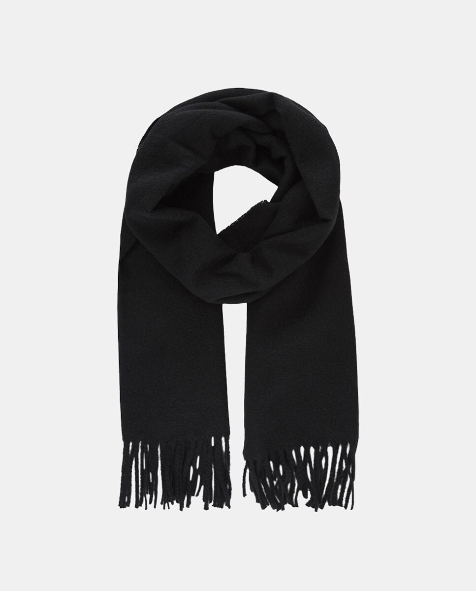 Cachecol Fino com Franjas - Preto Preto-3