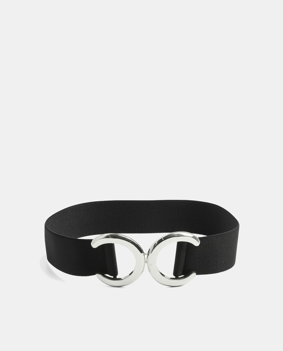 Cinto Elástico com Fivela Dourada Grande - Preto Prata-2