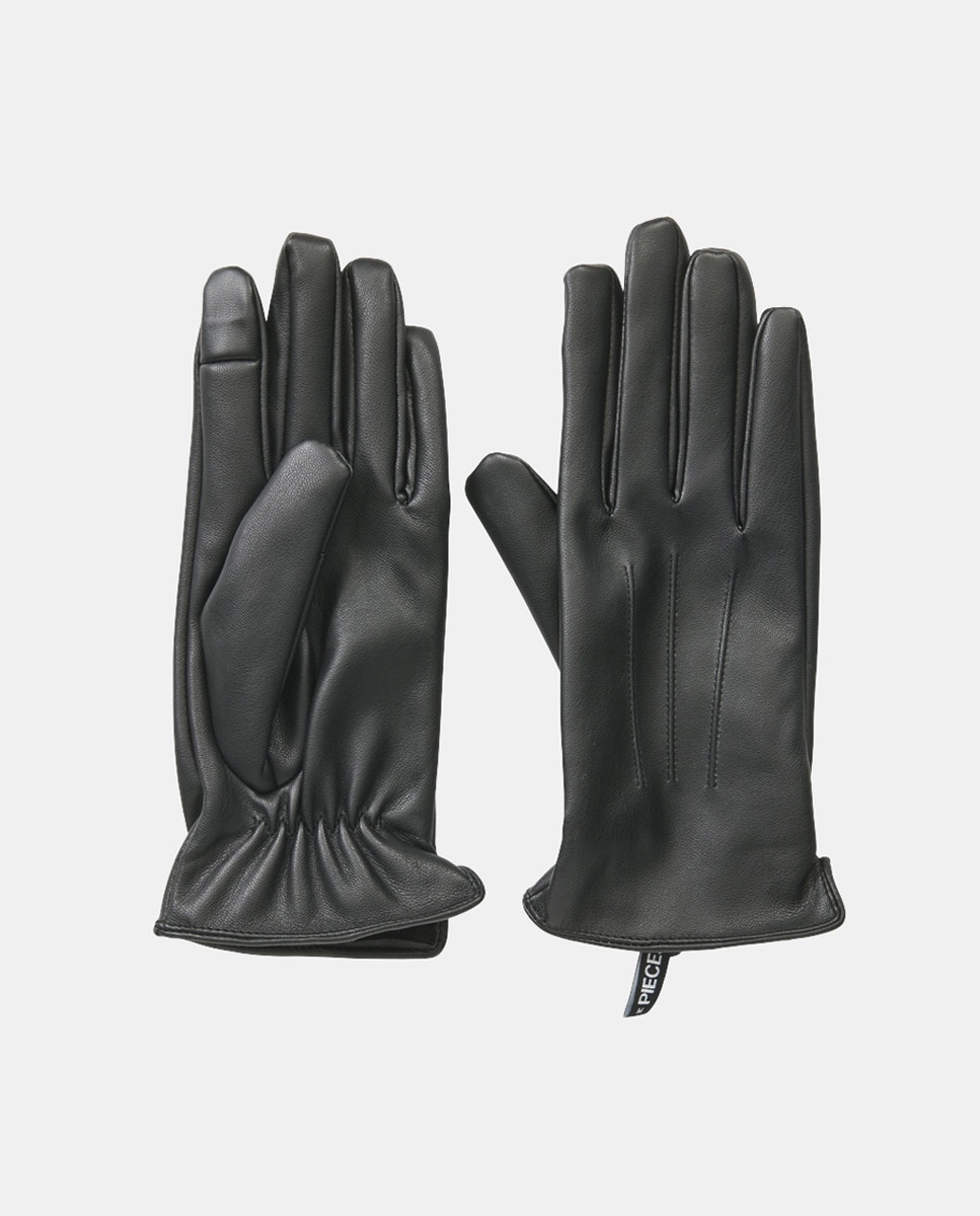 Luvas com Efeito de Pele Preto-2