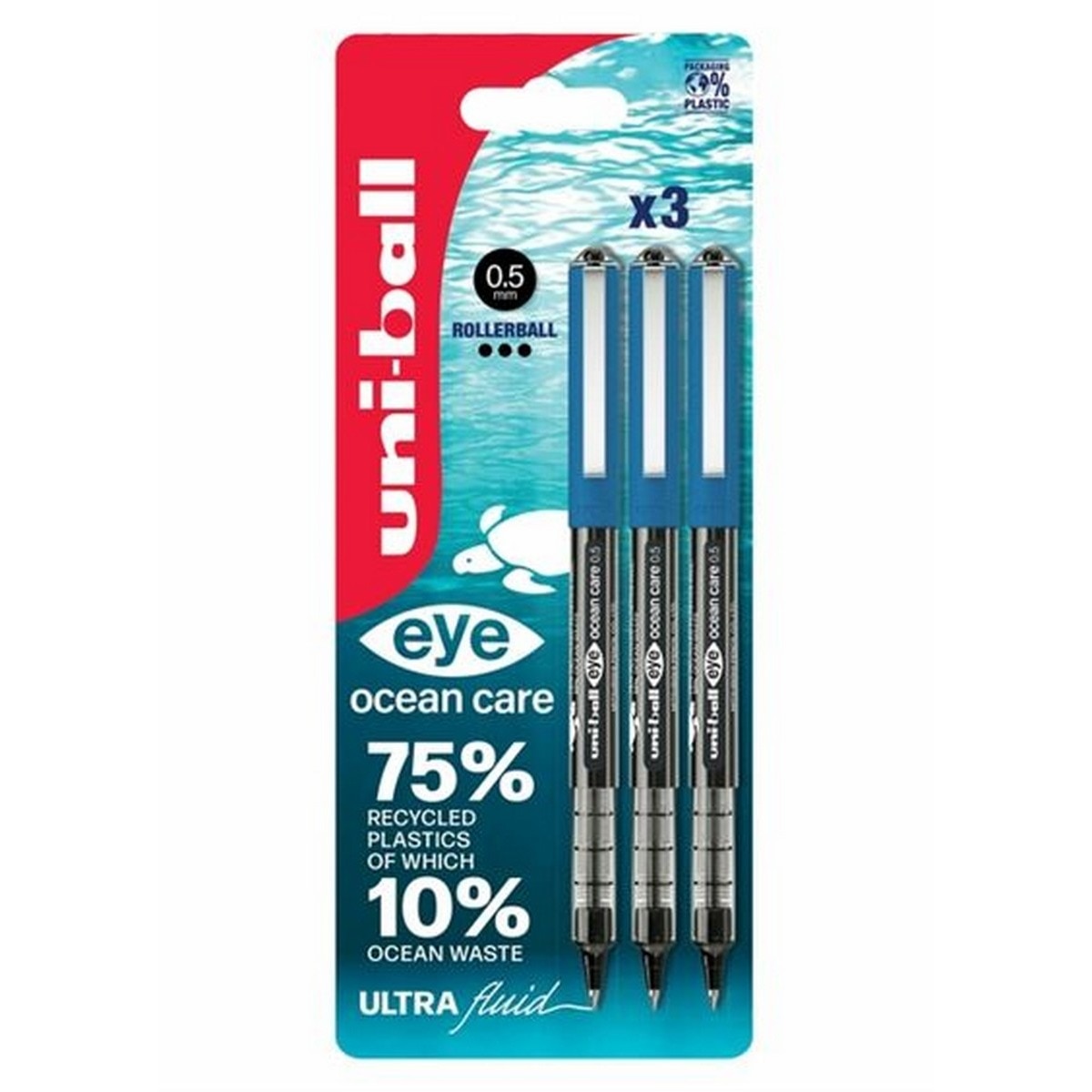 Imagem 0 de Caneta Roller Uni-Ball Eye Ocean Care UB 150 Preto - Blister 3 Unidades