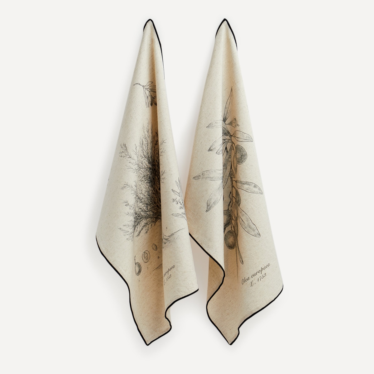 Conjunto de 2 Panos de Sarja de Algodão e Linho Oliveira Cru-1
