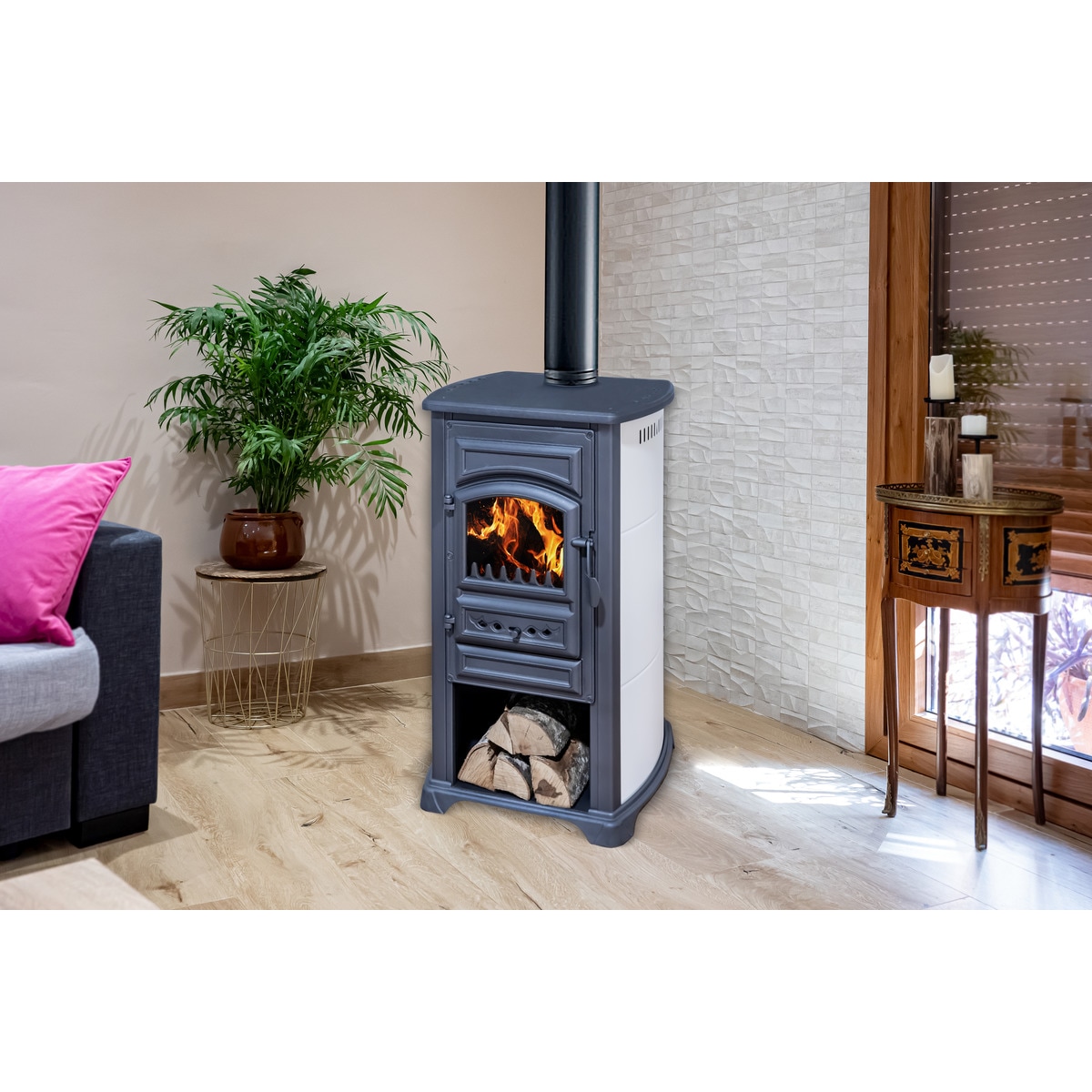 Estufa Leña Fundición y Acero Forte 5,4 kW Gris / Blanco-7
