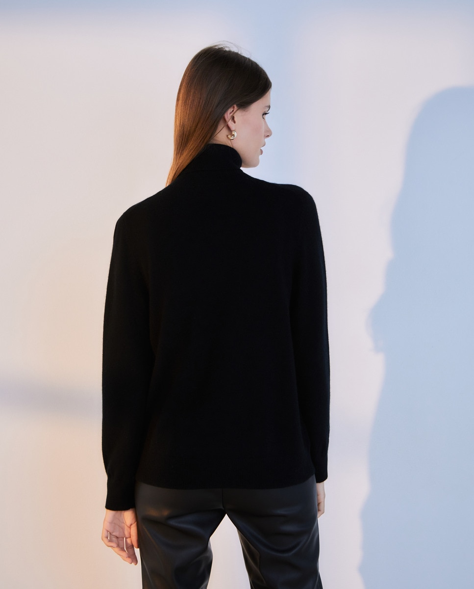Camisola de Malha com Gola Cisne 100% Caxemira Preto-7