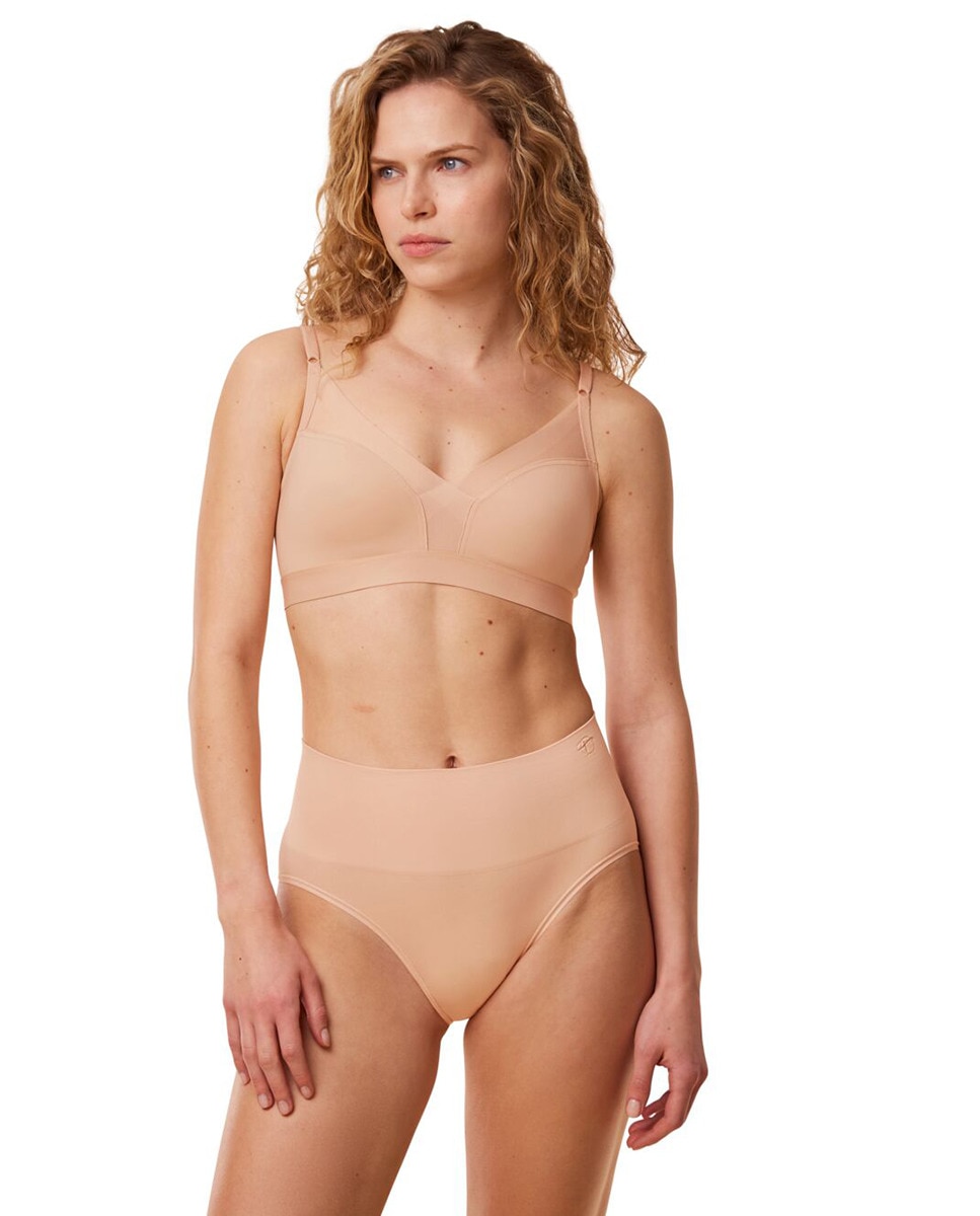 Cueca Adelgaçante Invisível com Cintura de Controlo Média sem Marcas Bege-4