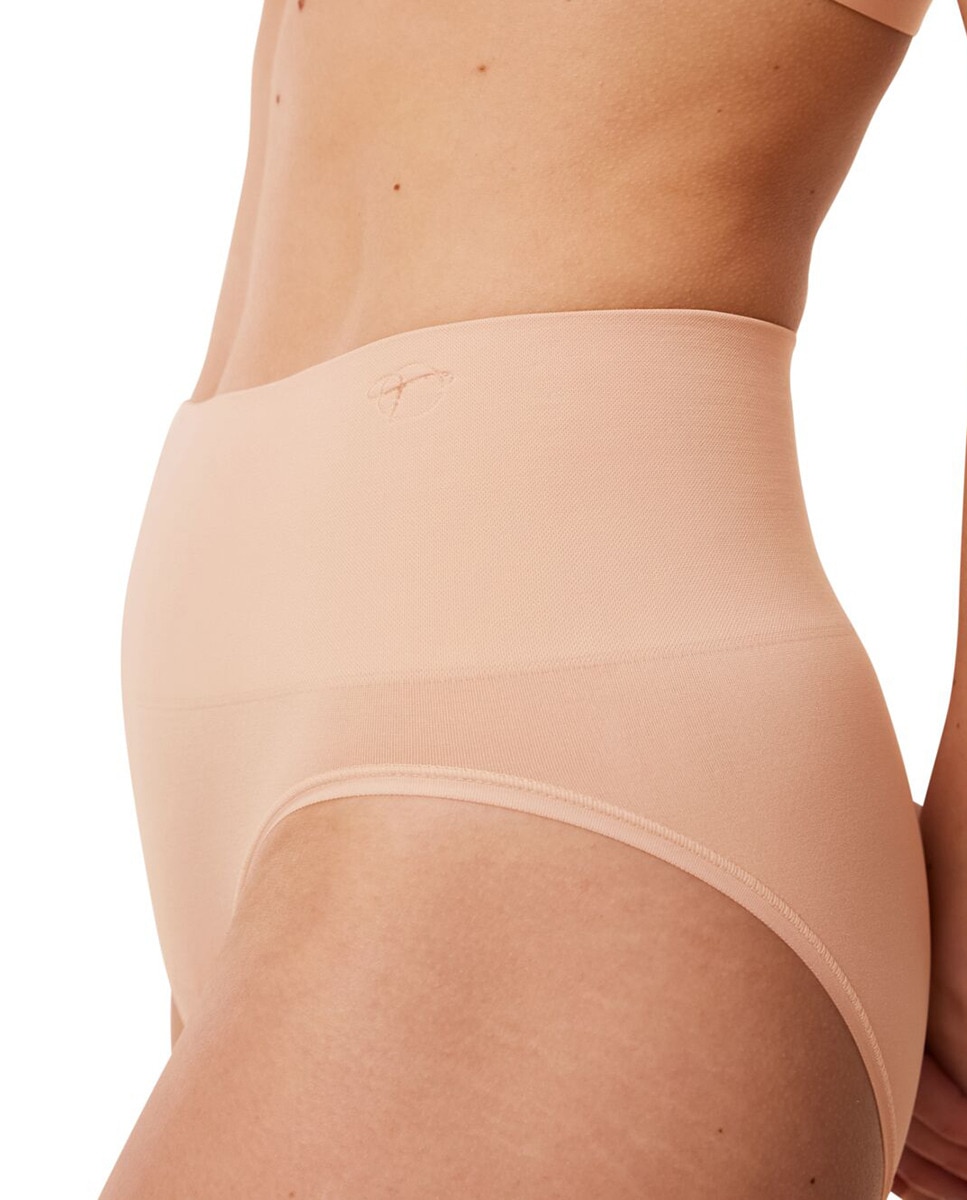 Cueca Adelgaçante Invisível com Cintura de Controlo Média sem Marcas Bege-3