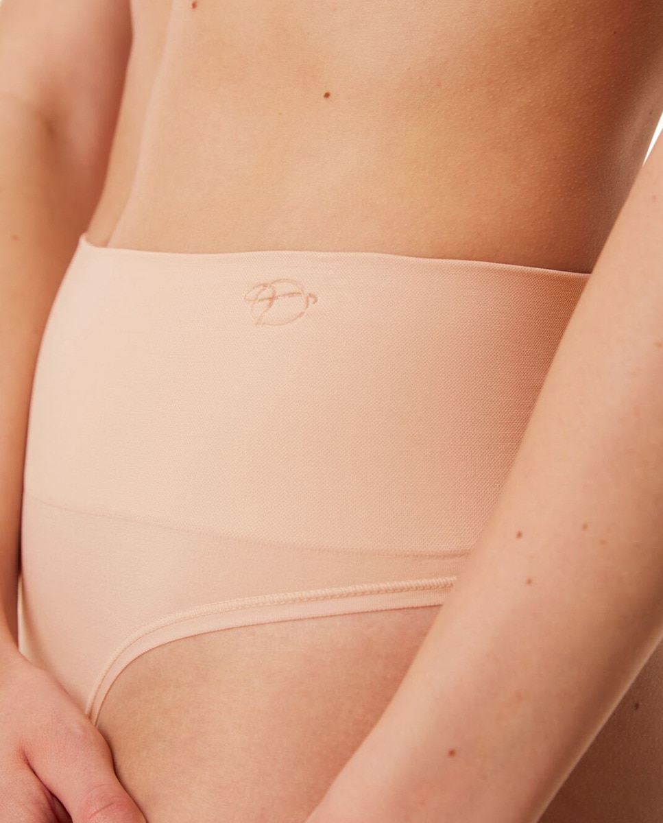 Cinta Tipo Tanga Invisível com Cintura de Controlo Médio Bege-3