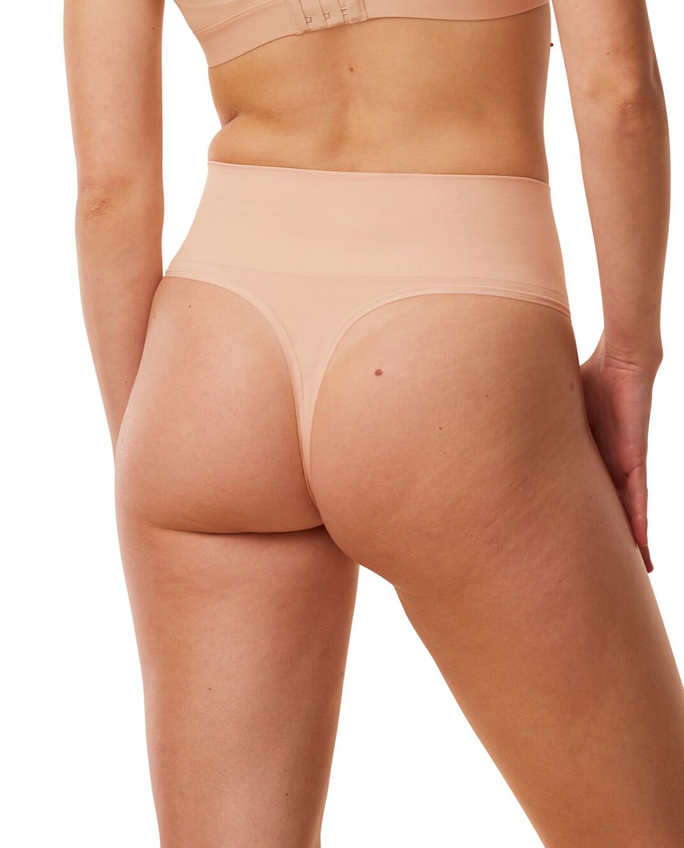 Cinta Tipo Tanga Invisível com Cintura de Controlo Médio Bege-2