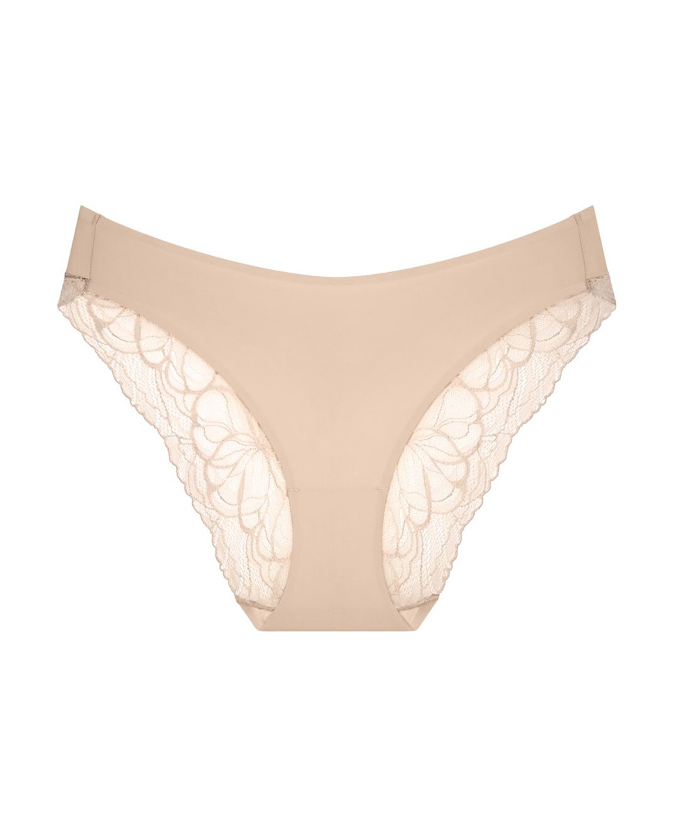 Cueca Body Make Up Illusion Lace de Cobertura Média e Perna Alta Bege-5
