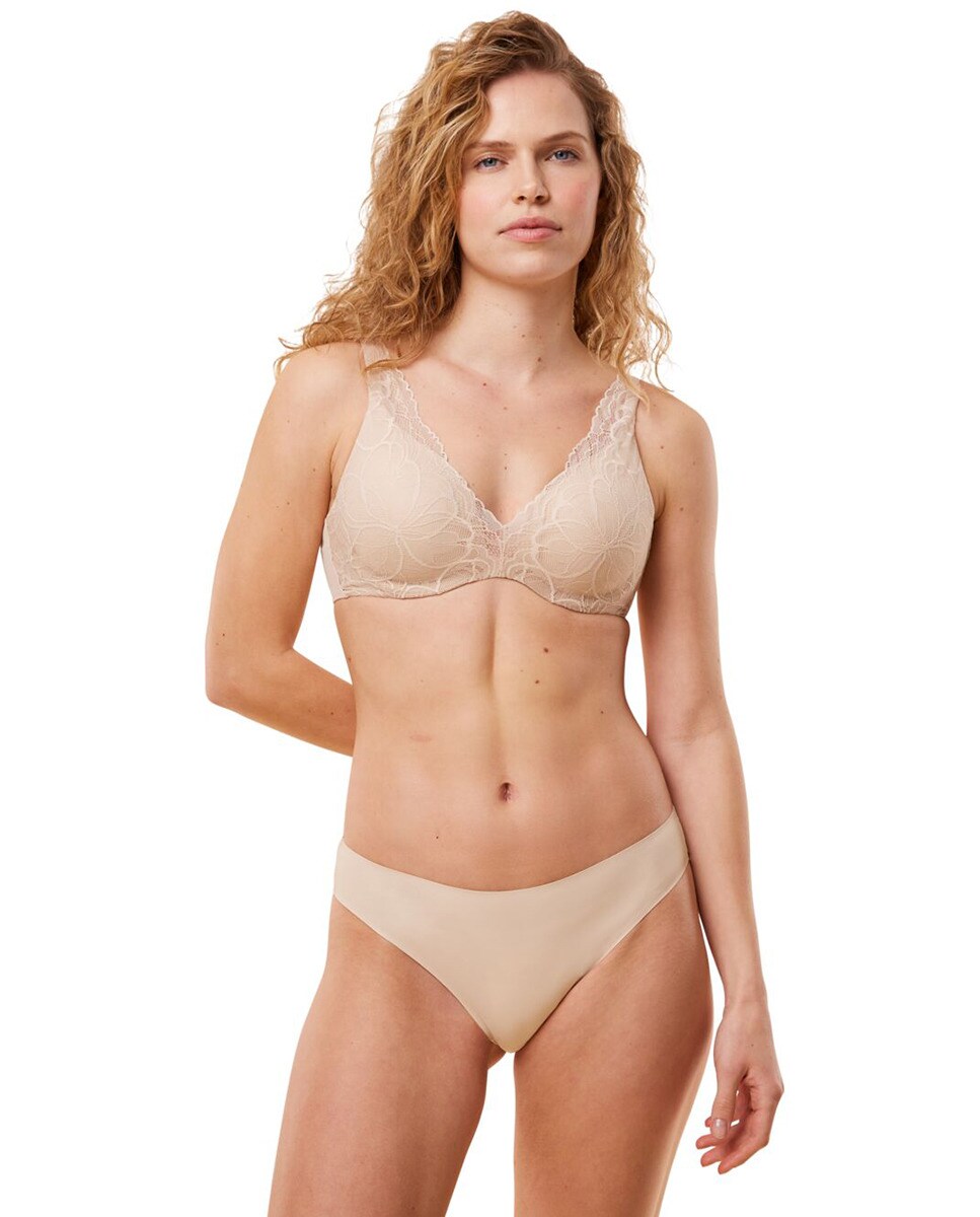 Cueca Body Make Up Illusion Lace de Cobertura Média e Perna Alta Bege-4