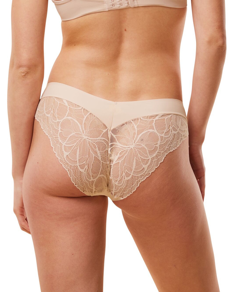 Cueca Body Make Up Illusion Lace de Cobertura Média e Perna Alta Bege-2