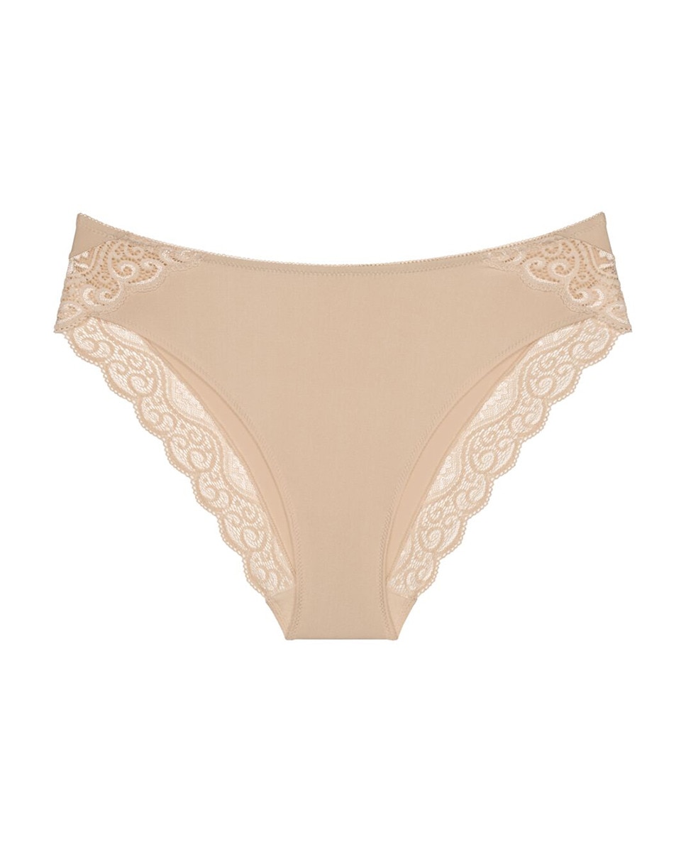 Cueca de Renda de Microfibra Bege-5